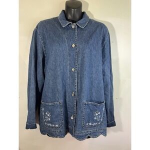 Vtg 80s 90s Teddi Petite Denim Jacket Pocketed Floral Cottage Core